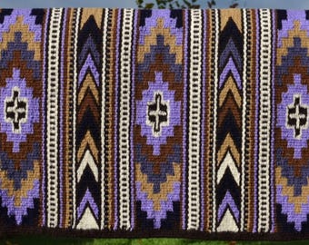 Handwoven Wool Saddle Blanket, Purple Brown Ranch Pad (34x42)