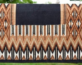 Hand-Loomed New Zealand Wool Saddle Blanket, Black Tan Western Ranch Pad 34x42