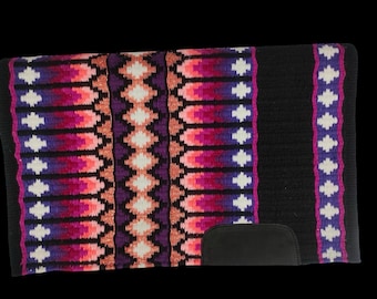 Pink Rose Black Best Selling Handmade Western Saddle Blanket Ranch Pad Show Pad Newzealand Wool Show Pad / Yucca Pad for Horse riding 34X42