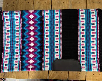 Black Blue Pink Handmade Western Saddle Blanket Ranch Pad New Zealand Wool Show Pad/Yucca Pad for Horse riding Custom 34X42