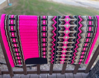 Pink Western Saddle Pad: Hand-Loomed New Zealand Wool, 34x42