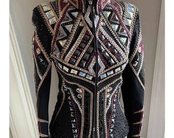 Veste de concours western grise et noire des meilleures ventes | Robe de reine de rodéo | Veste de concours pour l'équitation et l'esprit sportif, chemise de concours