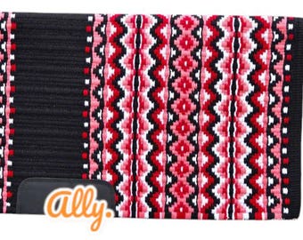 Black White Red Rose   Handmade Western Saddle Blanket Ranch Pad New Zealand Wool Show Pad/Yucca Pad for Horse riding Custom 34X42