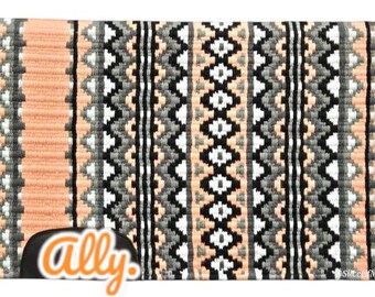 Handmade Wool Western Saddle Blanket: Black, White, Grey, Peach, 34x42