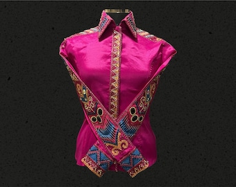 Chemise Western Show Orange Pour Femme – équitation, Leadline, Rodéo – Taille M