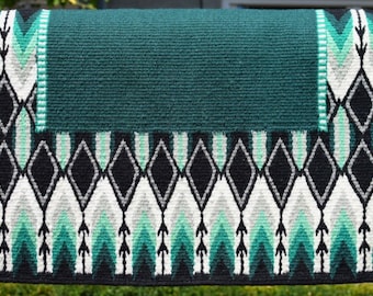 Green Handmade Western Saddle Blanket Ranch Pad Show Pad Newzealand Wool Show Pad   / Yucca Pad for Horse riding Custom 34X42