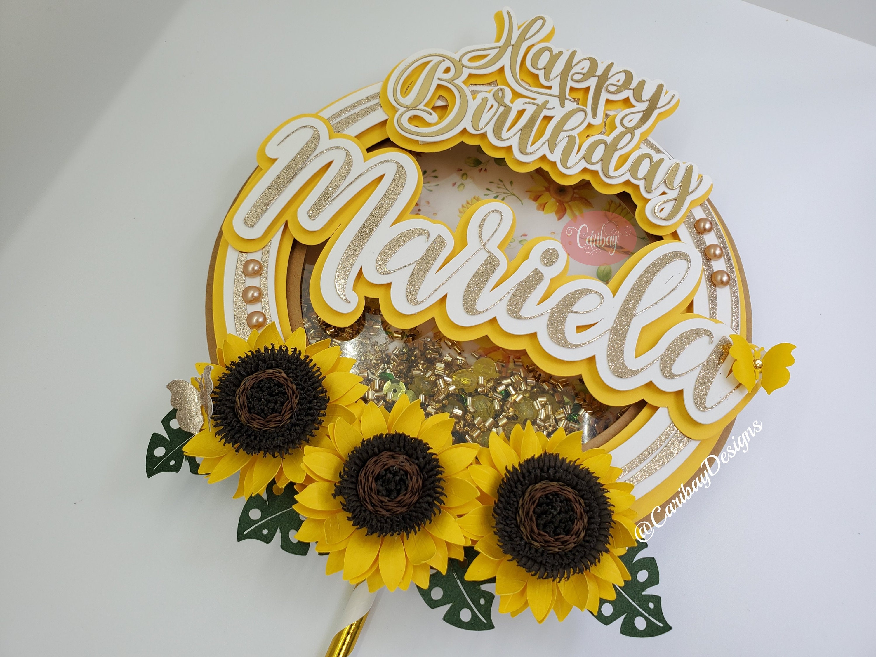 Sunflowers Cake Topper Shaker Floral Cake Topper Sunflowers Etsy