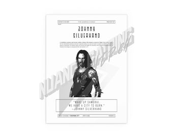 Johnny Silverhand Codex-poster | Gamingmuurkunst, gepersonaliseerd cyberpunk-fanartontwerp