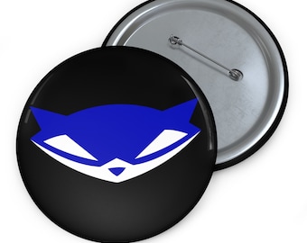 Sly Cooper Pin Button: Custom-made safety pin, metal, 3 Sizes