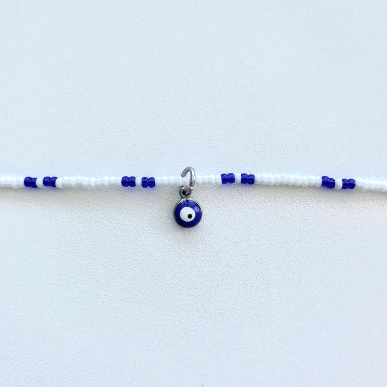 necklace with rockery beads necklace with evil eye Neck collar white and blue necklace