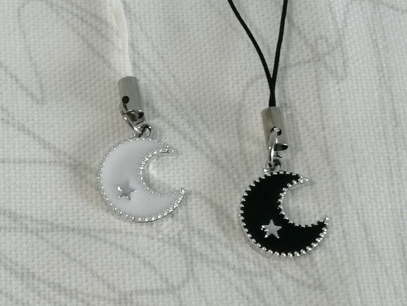 White Black P260 75mm Metaal Cute Zilver Phone Charm Strap Moon Accessoires Sleutelhanger Hanger Bedels Telefoon Koord Cresent