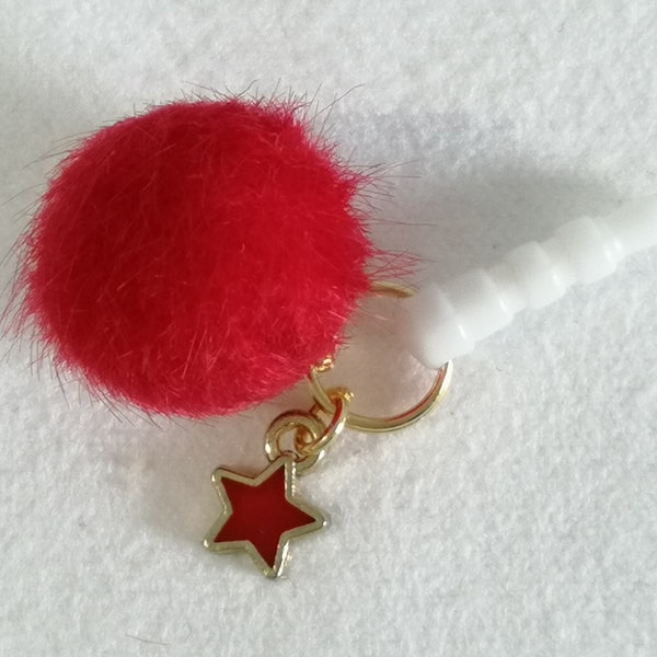 Phone Dust Plug, Pompon Red | Accessoires, Anti Stof, Gold, Mobile Cellphone, Cute, Jewelry, Stars, Chains, Sterren, 40mm | P213