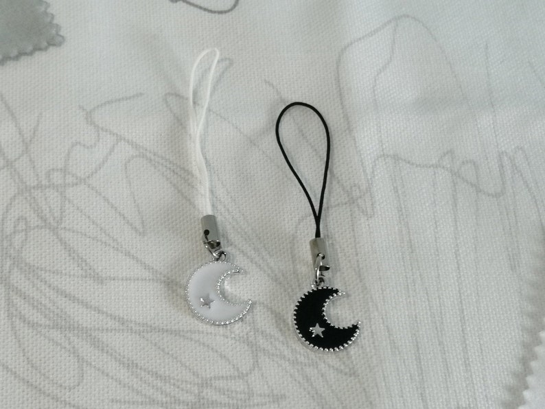 White Black P260 75mm Metaal Cute Zilver Phone Charm Strap Moon Accessoires Sleutelhanger Hanger Bedels Telefoon Koord Cresent