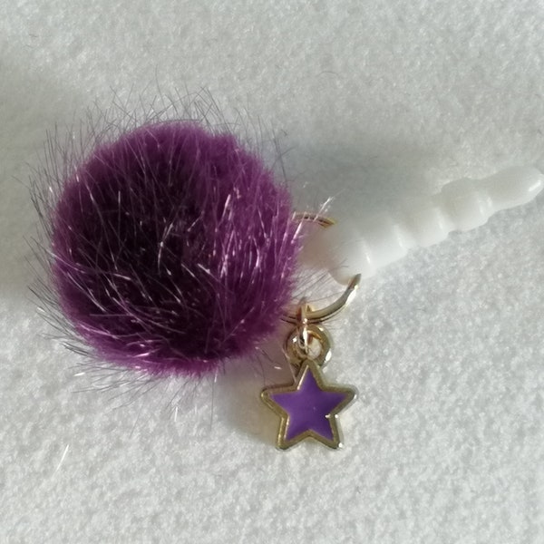 Phone Dust Plug, Pompon Dark Purple | Accessoires, Anti Stof, Gold, Mobile Cellphone, Cute, Jewelry, Stars, Chains, Sterren, 35mm | P382