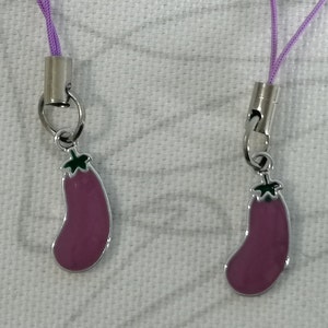 Phone Charm Strap, Eggplant | Telefoon Koord, Hanger, Bedels, Metaal, Zilver, Cute, Sleutelhanger, Plants, Vegetable, Purple, 75mm | P388