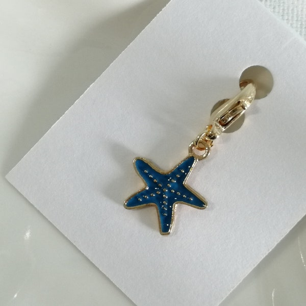 Lobster Clasp Planner Charm, Starfish Blue | Hanger, Bedel, Metaal, Gold, Sleutelhanger, Accessoires, Journal, Cute, Sealife, Sea | P400