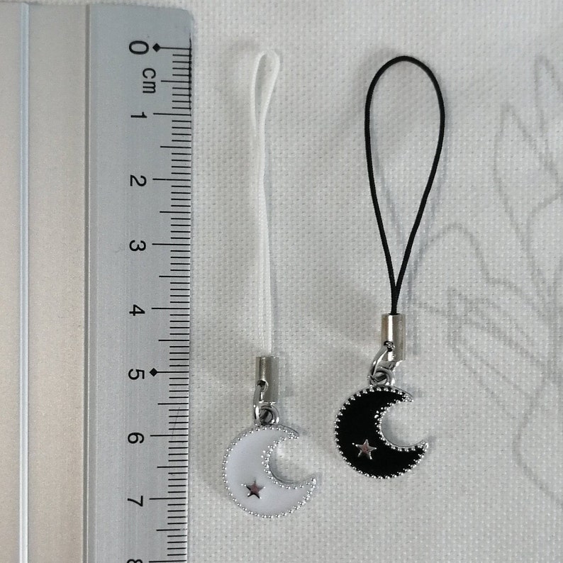 White Black P260 75mm Metaal Cute Zilver Phone Charm Strap Moon Accessoires Sleutelhanger Hanger Bedels Telefoon Koord Cresent