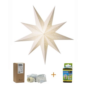 Stella di carta "Bianco" M bianca opzionale con cavo e lampadina, decorazione per finestra con stella di Natale fatta a mano da appendere
