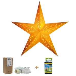 Papierstern &quot;mia gelb&quot; optional mit Kabel und Birne zum Aufhängen, Weihnachtsstern Fensterdeko