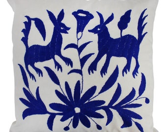 Bankkussen Ethno blauwe dieren decoratiekussen 40 x 40 cm, decoratief kussen, kussensloop met vulkussen