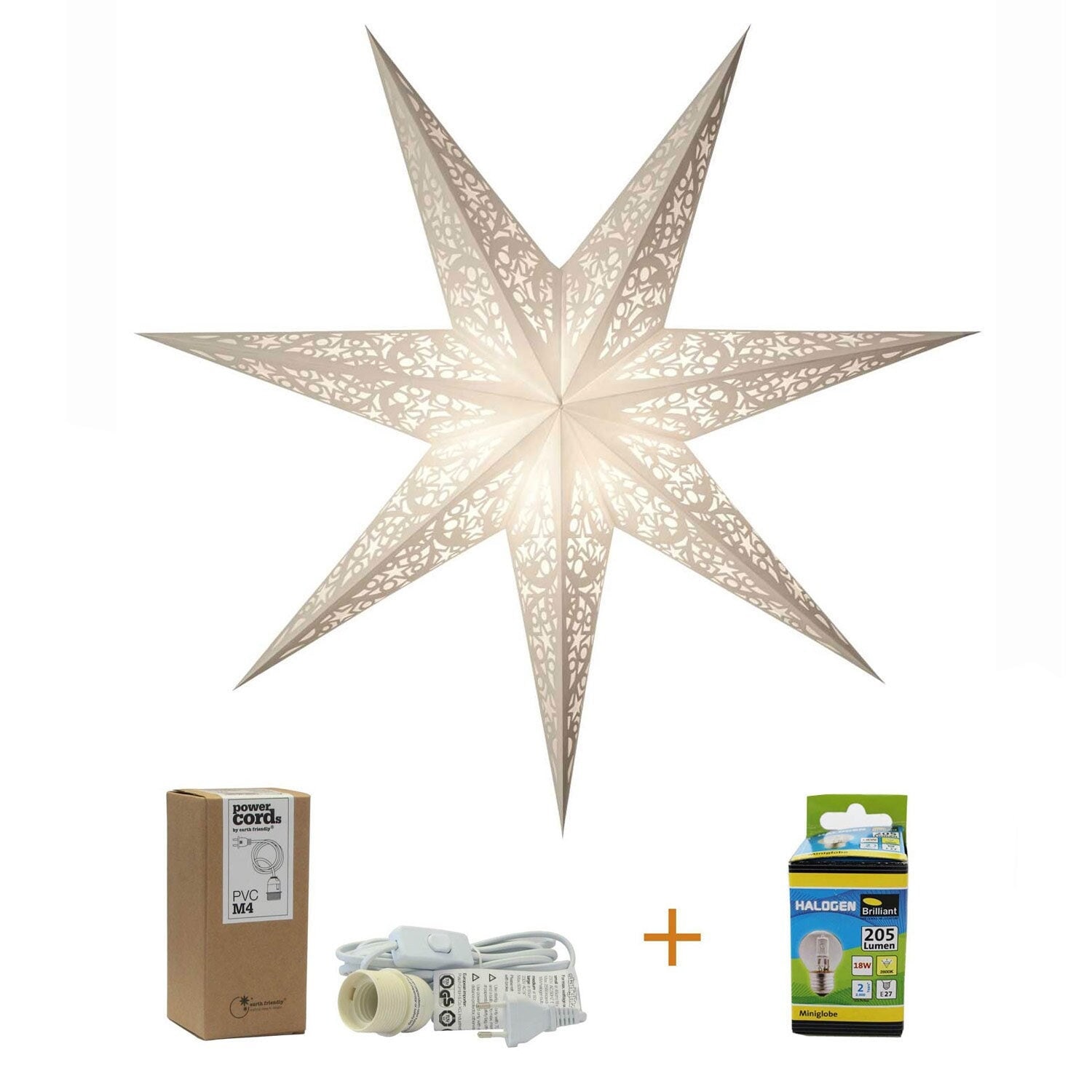 Paper star white "Lux white" M optional with cable and bulb, Christmas star window decoration Christmas