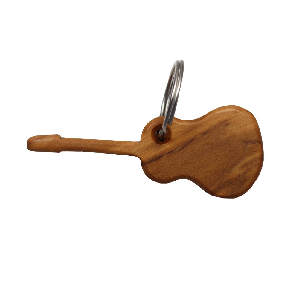 Wooden guitar keychain, handmade olive wood pendant, musical instrument