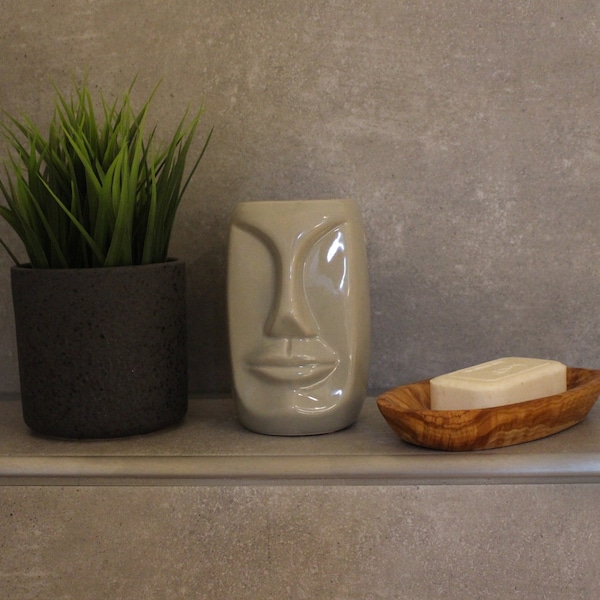 Duftlampe aus Keramik Gesicht beige, Teelichthalter, Aromatherapie, Dekoration, Handmade