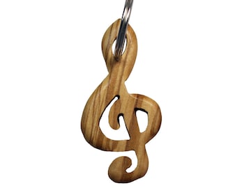 Wooden keyring, music clef, handmade, gift idea, wooden pendant