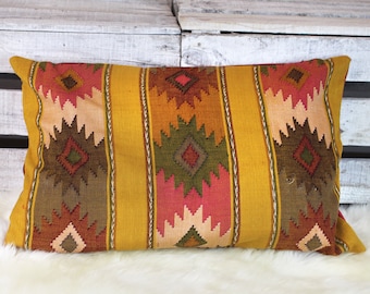 Hand-woven sofa cushion from Mexico orange/red 30x50 one-sided, decorative cushion incl. filling cushion