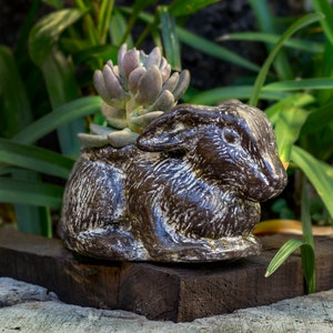 Flower pot made of clay rabbit sitting, planting pot rabbit shape, garden decoration
