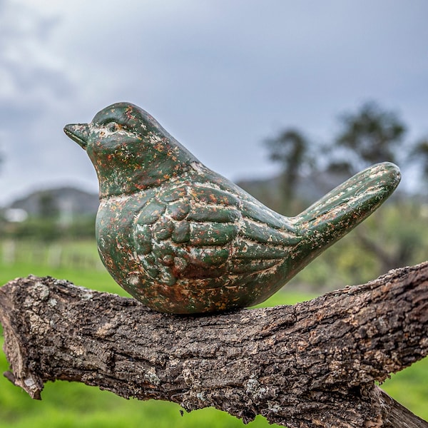 Mexikanische Dekofigur Vogel aus Ton in grün, Dekoobjekt, Outdoor Deko, Dekoration, Mexiko