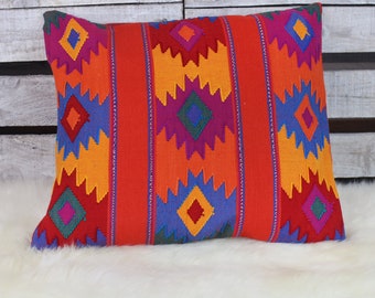 Hand-woven sofa cushion from Mexico red 40x40 one-sided, decorative cushion incl. filling cushion