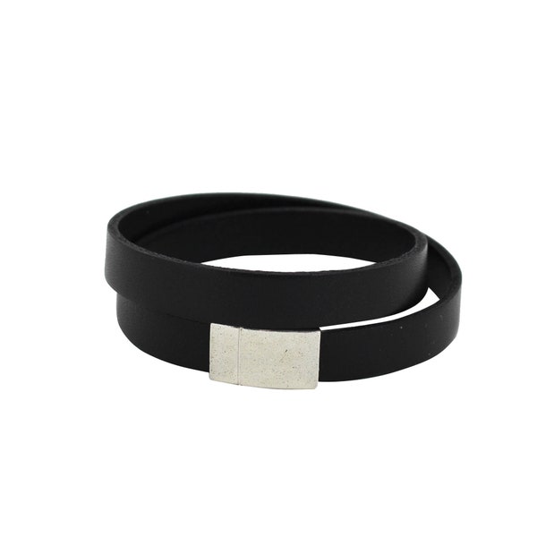 Lederarmband Unisex schwarz mit Magnet silber