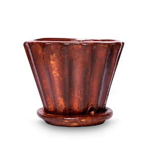 Clay flower pot with copa terracotta plate, plant pot flower container round, garden decoration