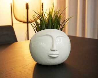 Pot de fleurs en argile face M blanc du Mexique, pot de plantes décoration de jardin intérieur et extérieur