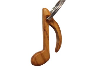 Wooden keychain, Handmade of olive wood, Eighth note, Gift idea
