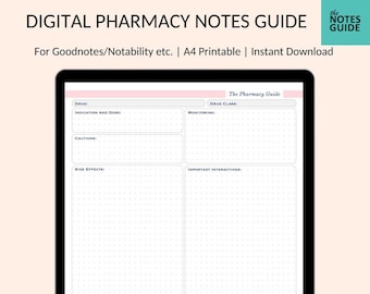Digital Pharmacy Notes | For Healthcare Students | With Sections to Structure Your Notes | GoodNotes & Notability | Instant Download