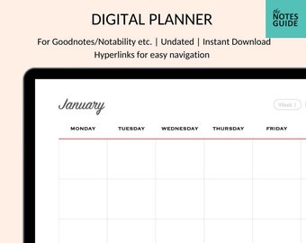 Simple Undated Digital Weekly and Monthly Planner | with Hyperlinks | GoodNotes & Notability | Instant download