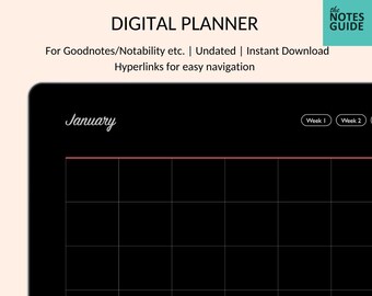 Dark Mode Simple Undated Digital Weekly and Monthly Planner | with Hyperlinks | GoodNotes & Notability | Instant download
