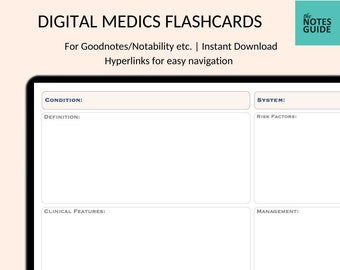 Digital Medics Flashcards | For Healthcare Students | With Hyperlinks | GoodNotes & Notability | Instant Download