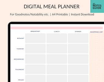 Digital Meal Planner | Weekly Layout with Shopping List | GoodNotes & Notability | Instant Download