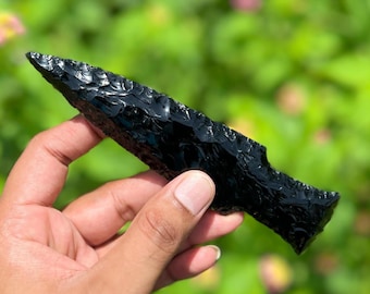 Hand Knapped Black Obsidian Arrowhead Knife: Ritual Athame Blade