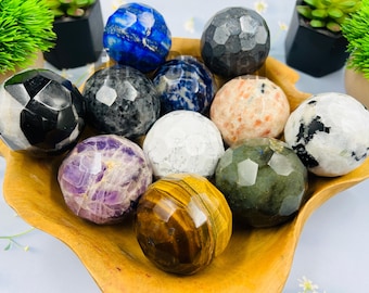 Faceted Crystal Sphere – Gemstone Healing Stone, Chakra Decor