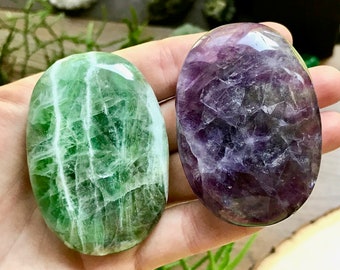 2 lbs Green & Purple Fluorite Palm Stone | Crystal Healing