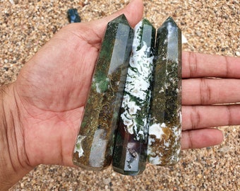 Moss Agate Obelisk | Healing Crystal Wand (4-6 Inches)