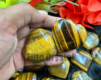 Bulk 1 Kg Tiger Eye Puffy Hearts | Healing Crystal Tiger Eye Hearts | Pocket Stones for Energy Protection | Home Decor & Evil Eye Protection