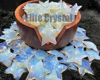 50 Pieces Opal Star Crystals | Bulk Opalite Crescent Stars Crystals | Wholesale Bulk Crystals | Pocket Stone | Bulk Gemstone Carving Crystal