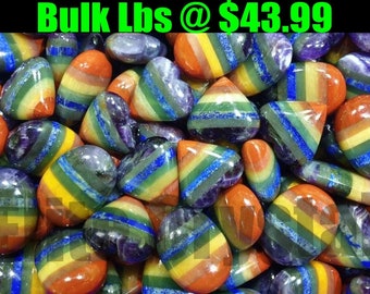 Bulk 2 lbs Seven Chakra Heart & Palm stone | Seven Chakra Palm Stones Bulk | Wholesale Seven Chakra Hearts | Pocket Stone | Healing Chakra