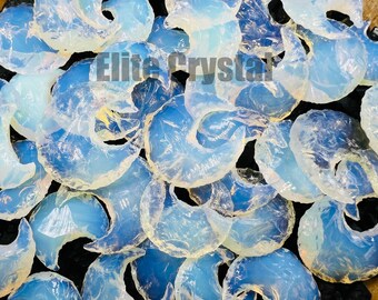 50 Pieces Opal Moonstone | Opalite Moonstone | Opal Crescent Moon | Pocket Stone | Healing Moonlight Stone | Moon Carving | Bulk Crystals