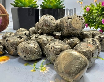 Bulk 5 Pcs Druzy Peru Pyrite Tumbles | Healing Crystal Gemstone Tumbled